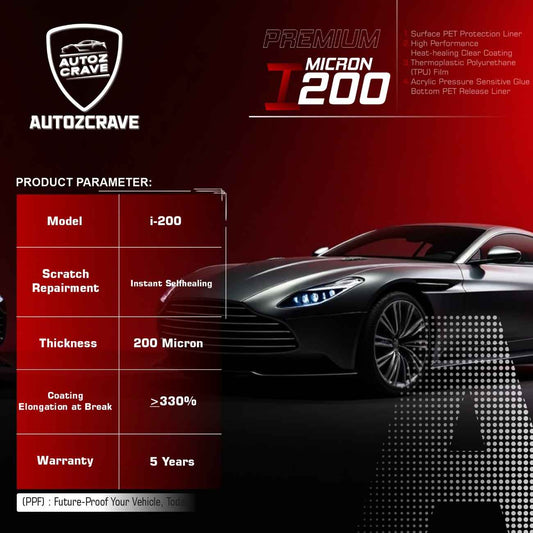 Autozcrave Paint Protection Film I-200 | 200 Micron | Instant Self-Healing | 5-Year Warranty