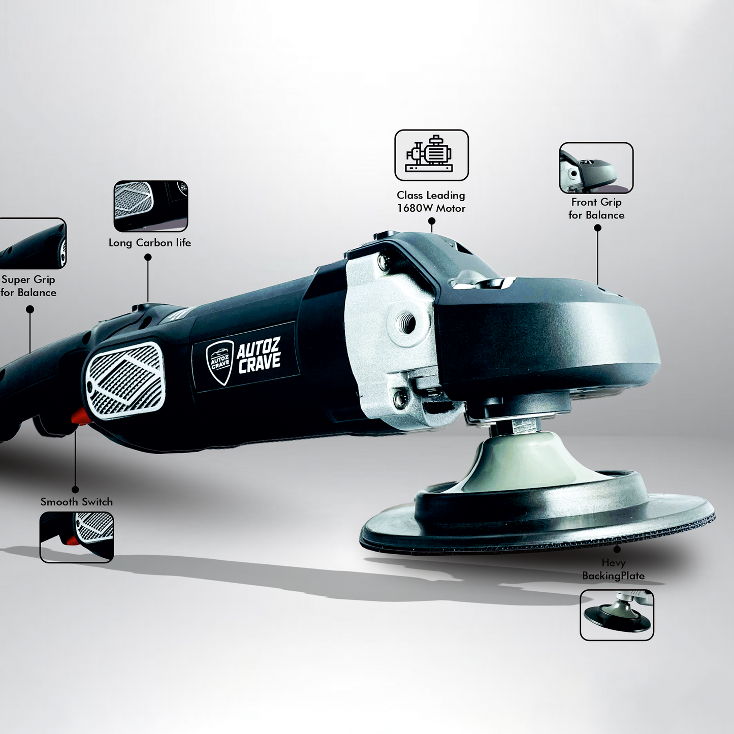 Autozcrave Heavy Duty Rotary Polisher 1680W Motor for Professional Detailing