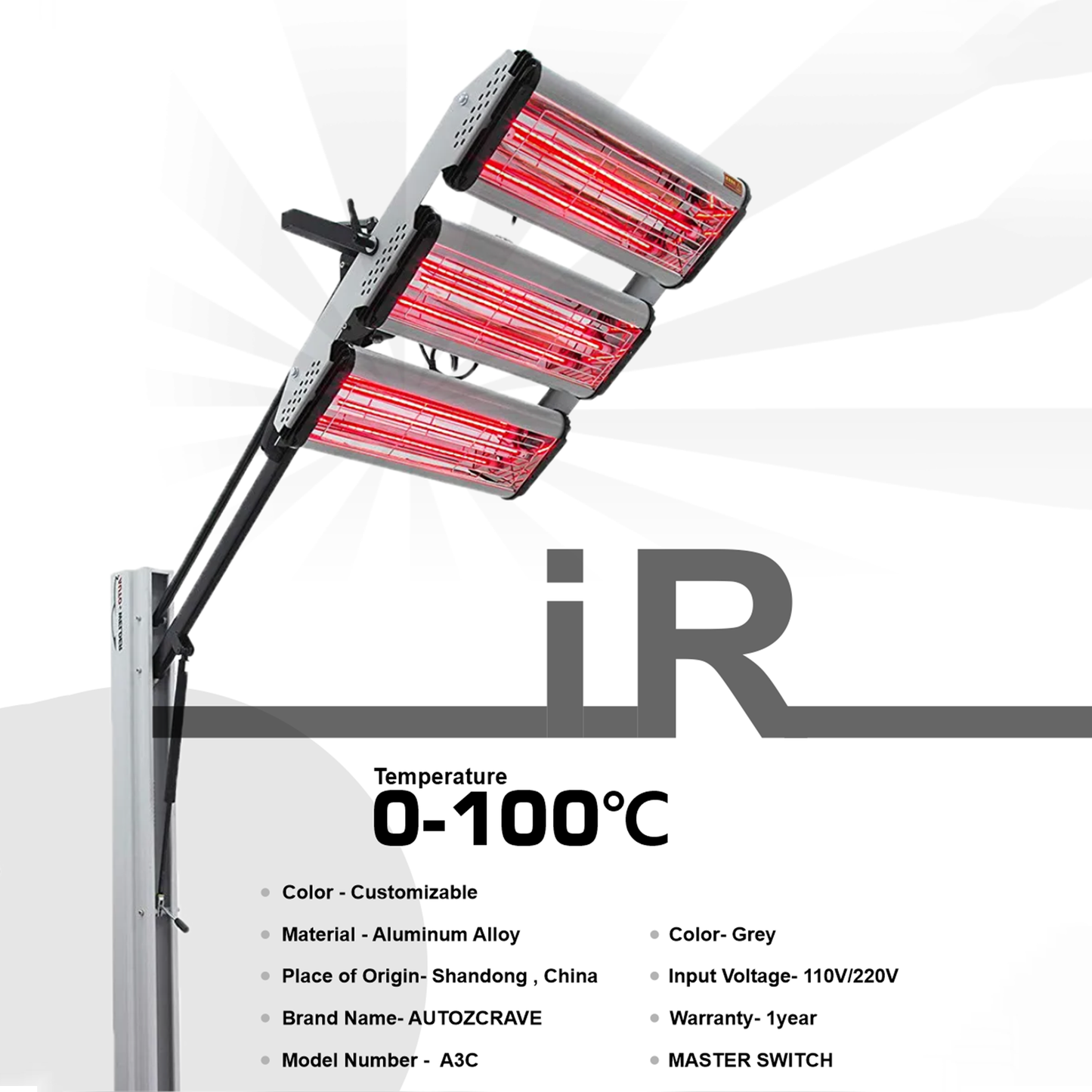 Autozcrave IR Lamp Fully Automatic – 3 Tubes | 360° Rotation | Auto Timer
