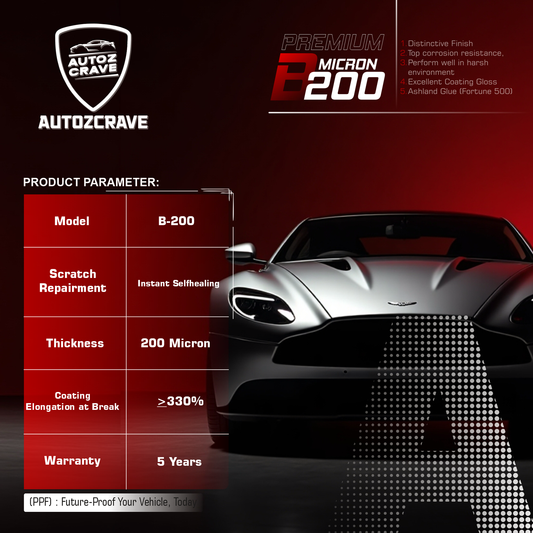 Autozcrave Paint Protection Film B-200 | 200 Micron | Instant Self-Healing | 5-Year Warranty