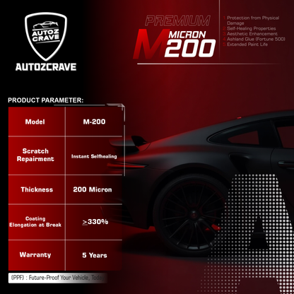 Autozcrave Paint Protection Film M-200 Micron | Instant Self-Healing | 5-Year Warranty