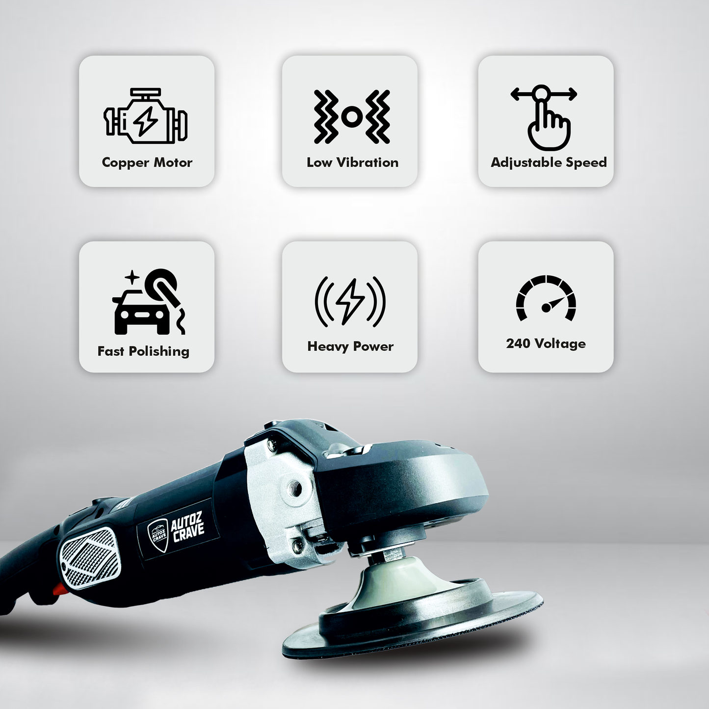 Autozcrave Heavy Duty Rotary Polisher 1680W Motor for Professional Detailing
