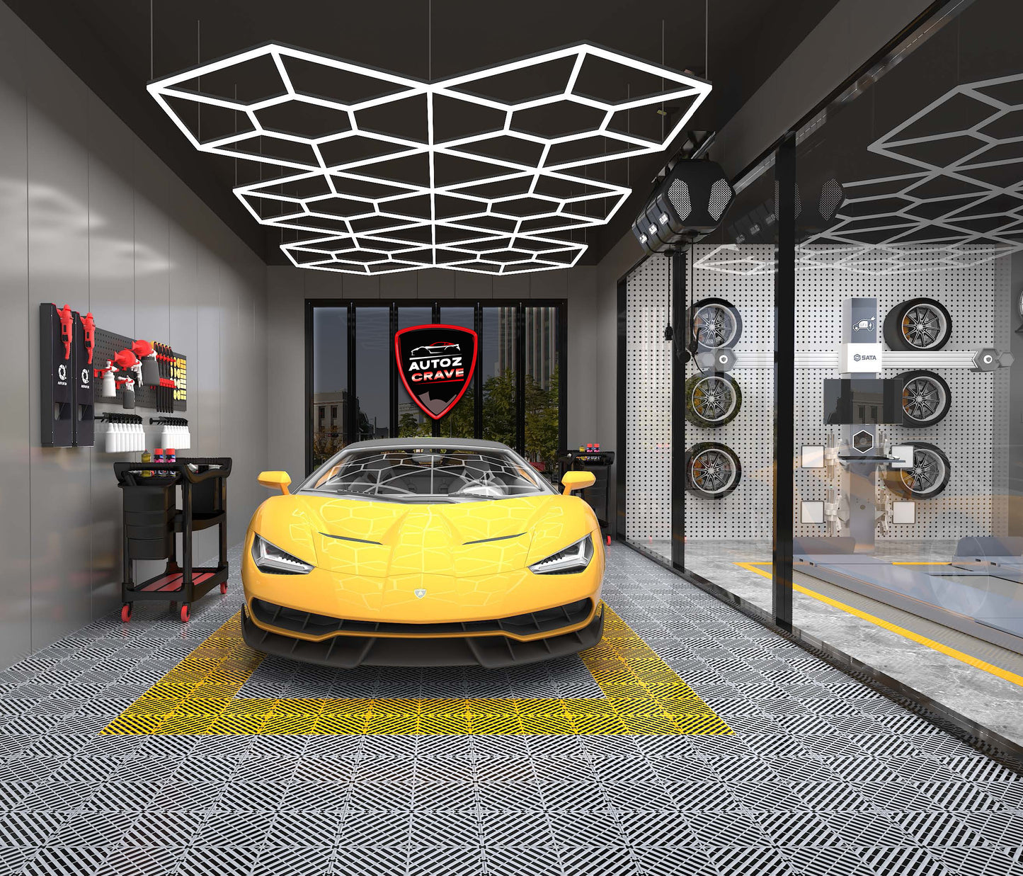 Car Detailing Studio Matrix Light 600W (104 LEDs, 9.2x16 ft) | Energy Efficient, Daylight-Mimicking Light for Accurate Paint Inspection