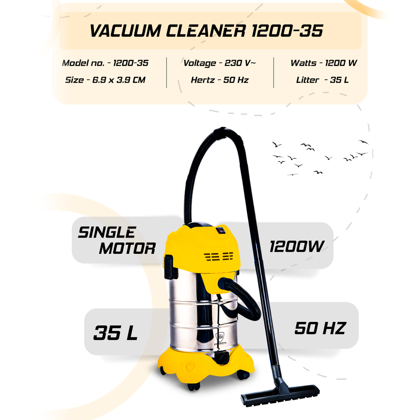 Autozcrave Vacuum Cleaner – 1200W | 35L Capacity | Heavy Duty Cleaning