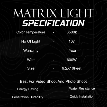 Car Detailing Studio Matrix Light 600W (104 LEDs, 9.2x16 ft) | Energy Efficient, Daylight-Mimicking Light for Accurate Paint Inspection