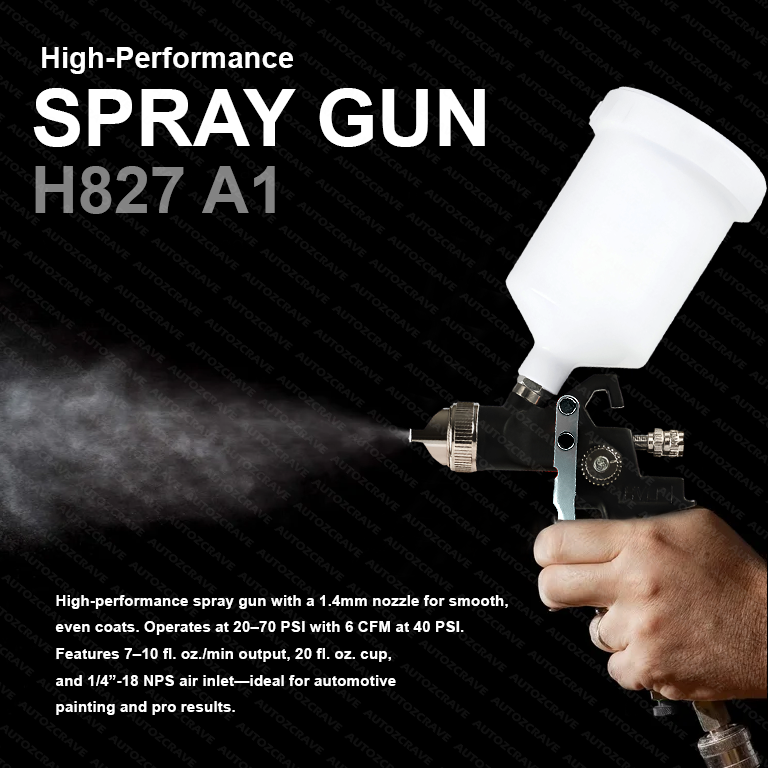 Paint Spray Gun 827 A1 HVLP with 600cc Cup & Brass Air Cap