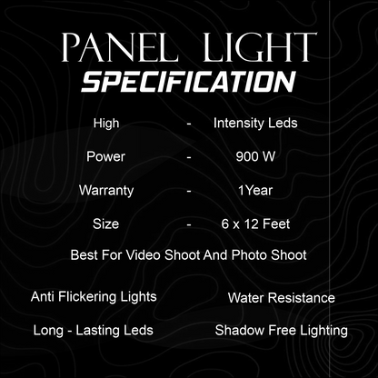 Car Detailing Studio Panel Light 900W (6x12 ft) High Intensity, Shadow-Free LED Light for Professional Detailing with MS Frame