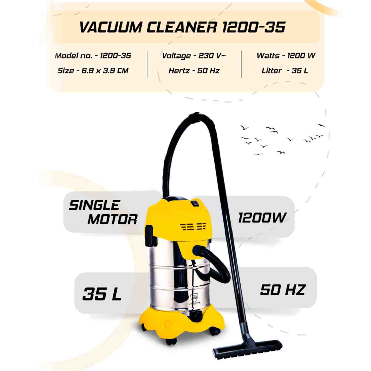 Autozcrave Vacuum Cleaner – 1200W | 35L Capacity | Heavy Duty Cleaning