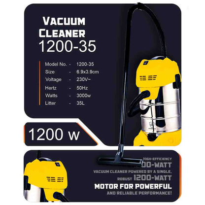 Autozcrave Vacuum Cleaner – 1200W | 35L Capacity | Heavy Duty Cleaning