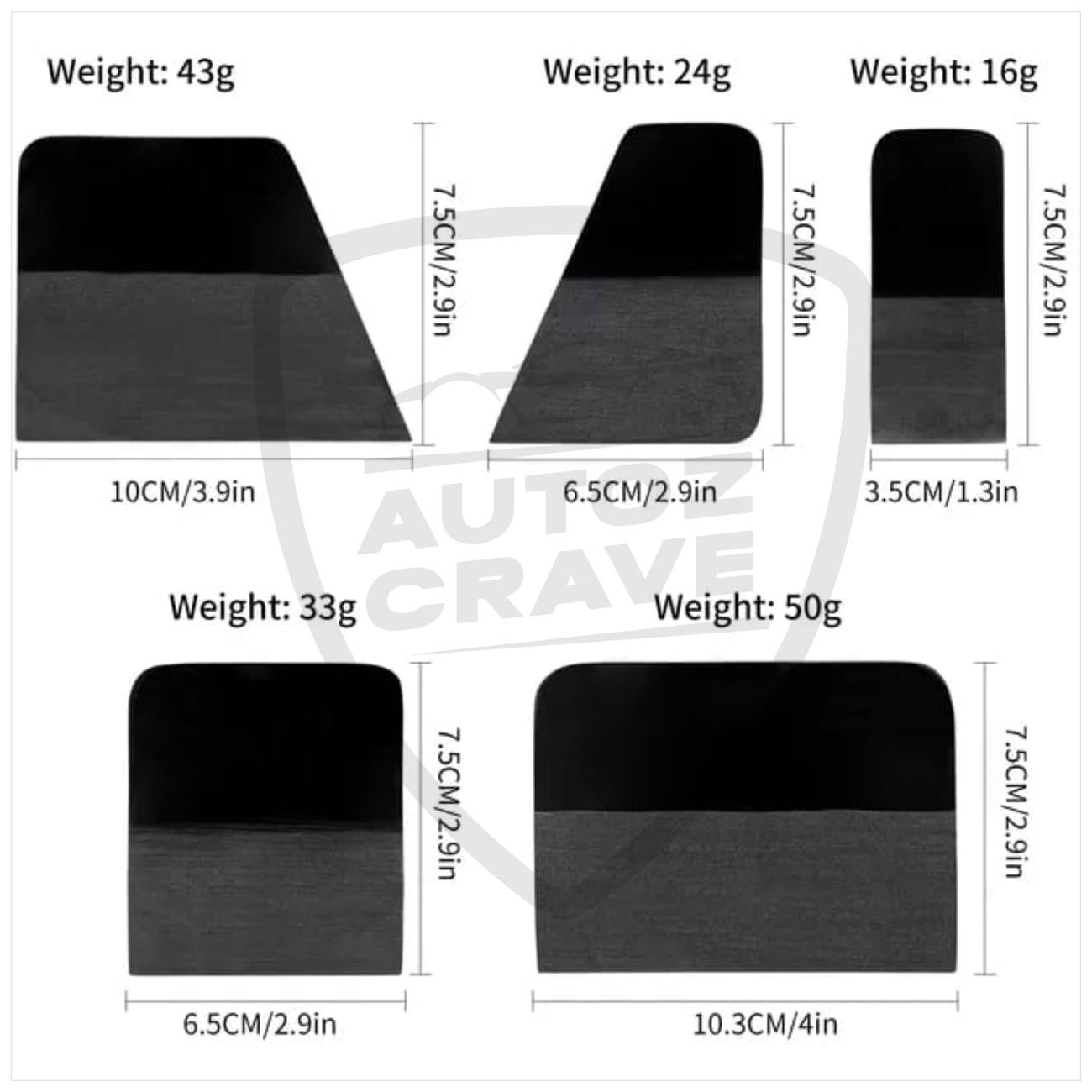 Black Squeeze Set of 5 – Flexible Tools for PPF & Wrap Application