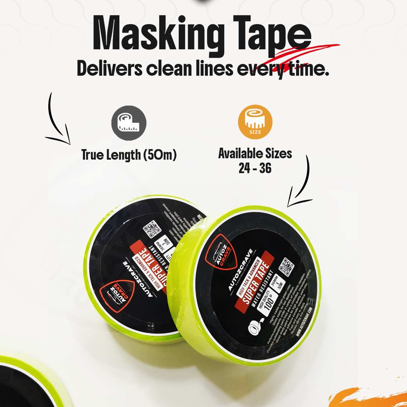 Autozcrave Paper Masking Tape Bright Green | Water Resistant | Easy Application