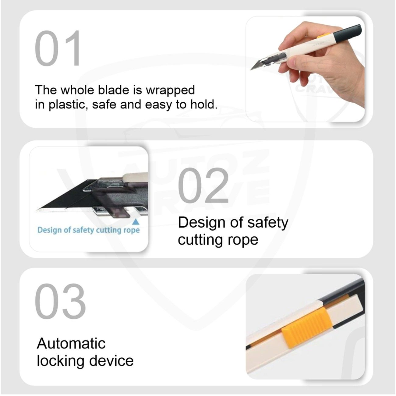 Autozcrave Anti Shaking Cutter 30° Precision Blade with Auto Lock & Smooth Glide