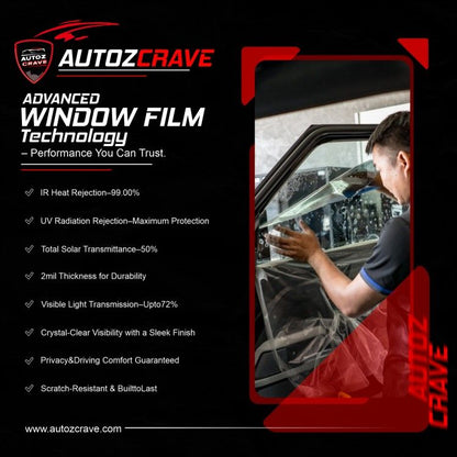 Autozcrave Spectra 70 Sun Control Window Film 99.99% UV Block | 65% VLT | Heat Rejection for Front & Back Windows