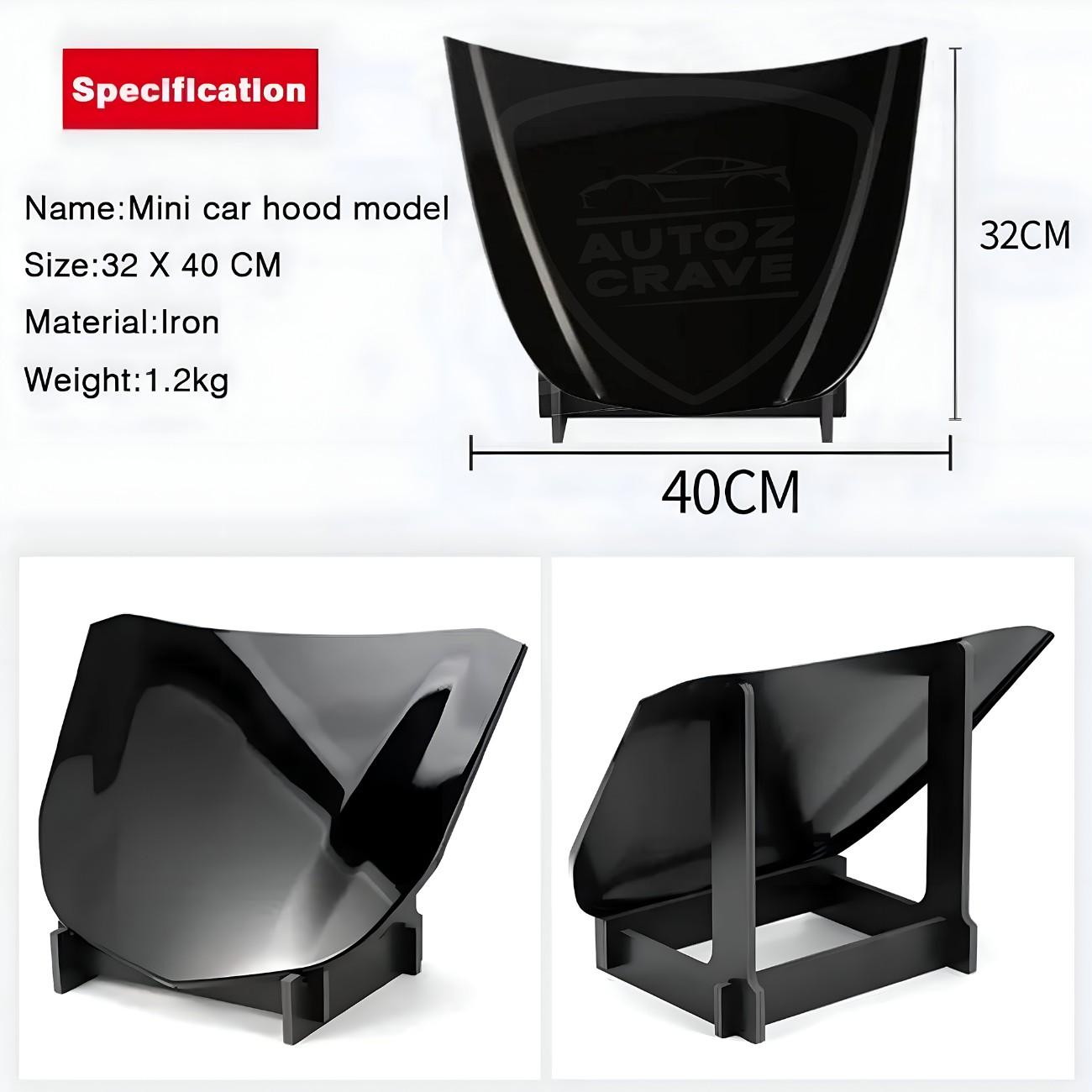 Mini Car Bonnet – Black Metal Hood Model for Coating & PPF Demo (40×32cm)