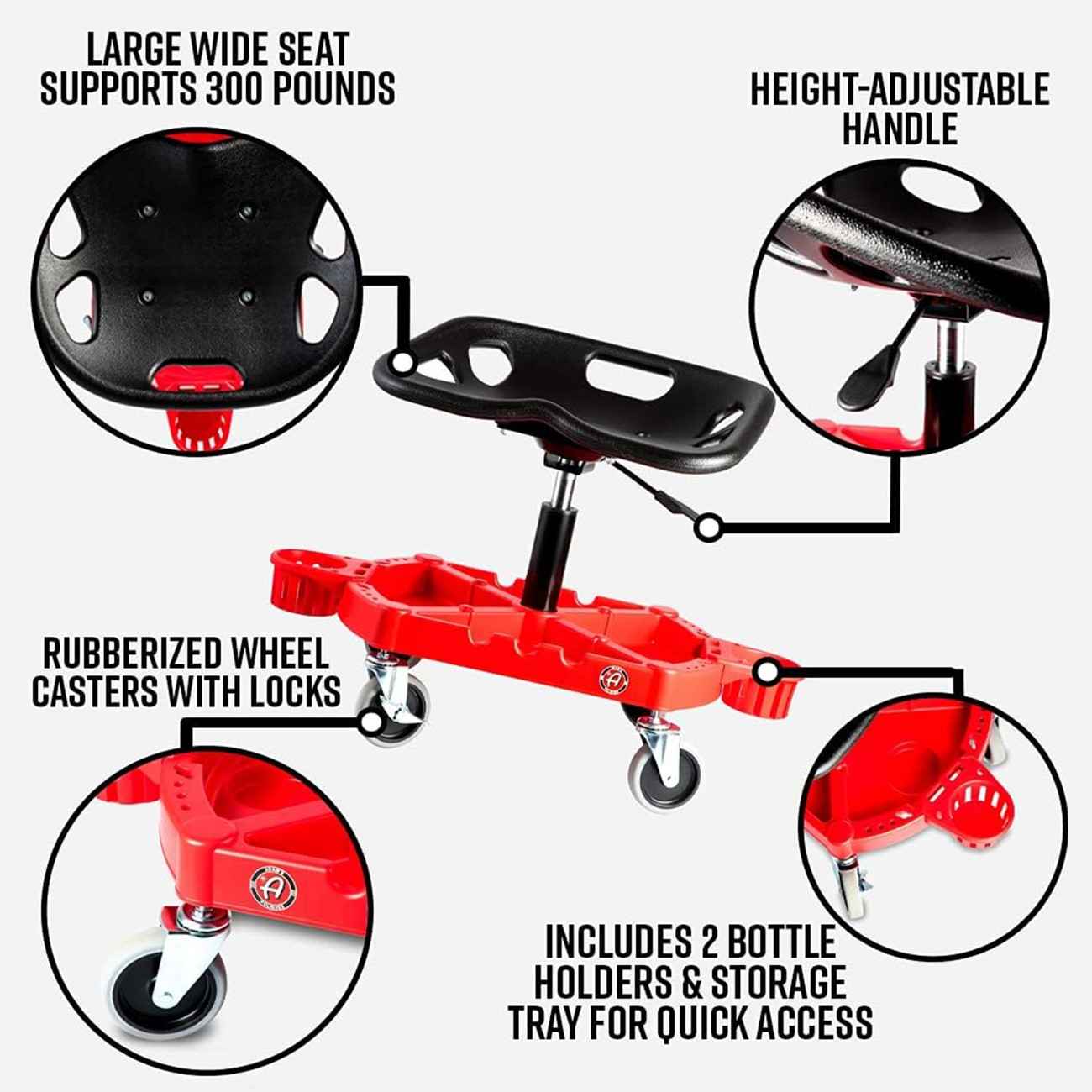 Hydraulic Detailing Stool – Adjustable Height | Bottle Holders | Storage Tray